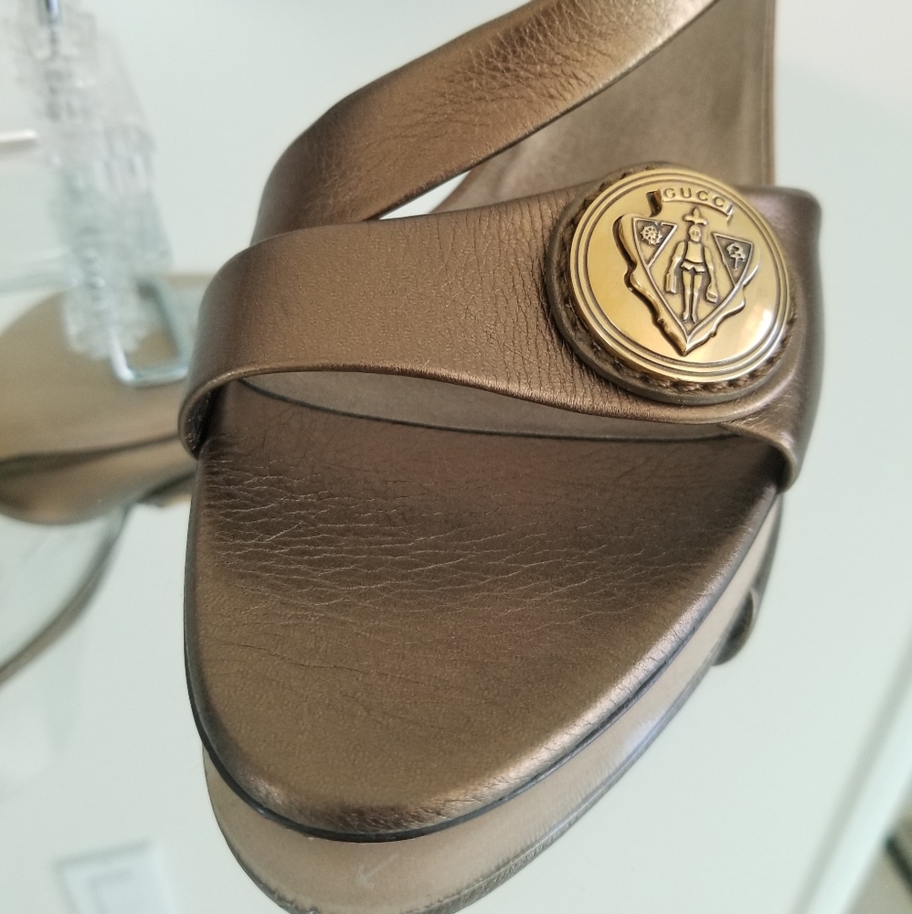 Gucci Bronze Hysteria Heel Sandals Leather 9.5 - Picture 2 of 9